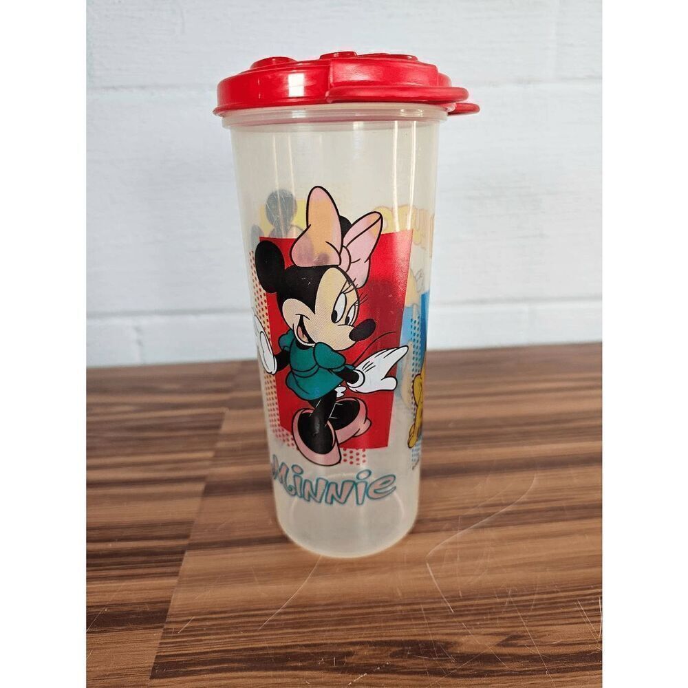 Vintage Disney‎ Mickey Minnie Pluto Tupperware Tumbler Red Lid 3498A-1
